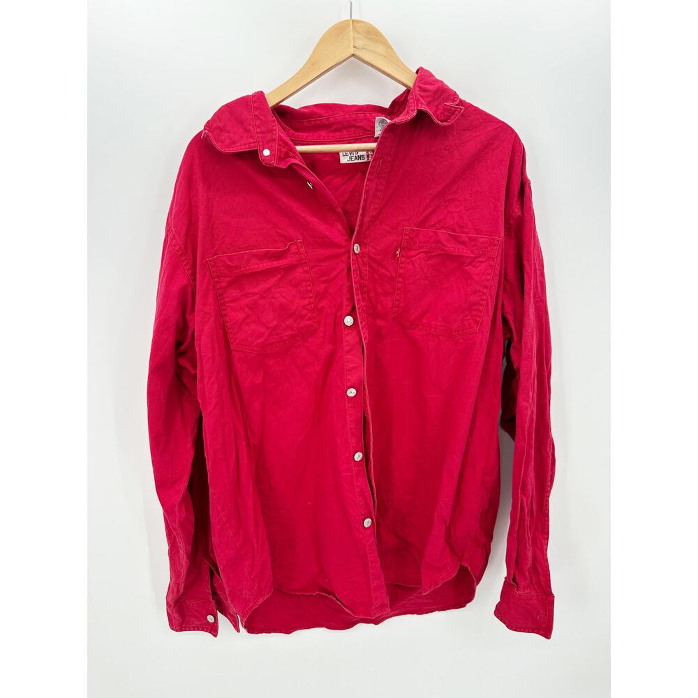 Levi's Jeans Red Jean‎ Button Down Cotton Denim Work Shirt Thick Men Size Large